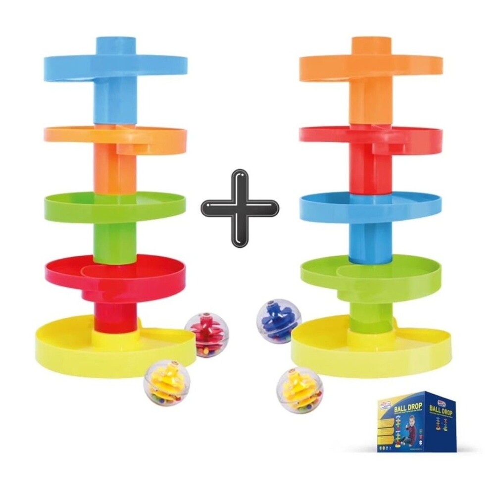 NEW Rainbow Double Ball Run Drop Educational Toy 2 Towers Toddler Swirl Ball 9M+